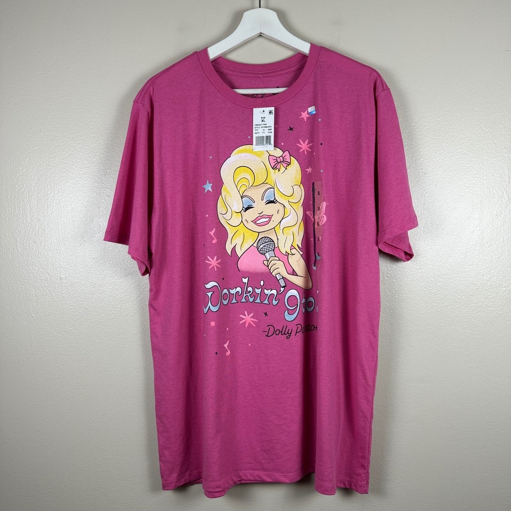 Dolly Parton Women's XL T-Shirt Pink Workin 9 to 5 Graphic Tee Country Music NEW